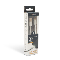 Dátový kábel - MicroUSB s červeným LED podsvietením biely 55442M-WH